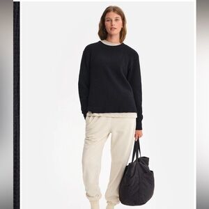 MATE the Label 100% Organic Cotton Waffle Knit Long Sleeve Thermal Black Crew M